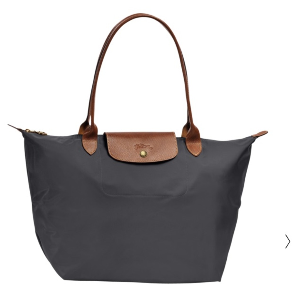 Large Gunmetal Le Pliage Longchamo tote.